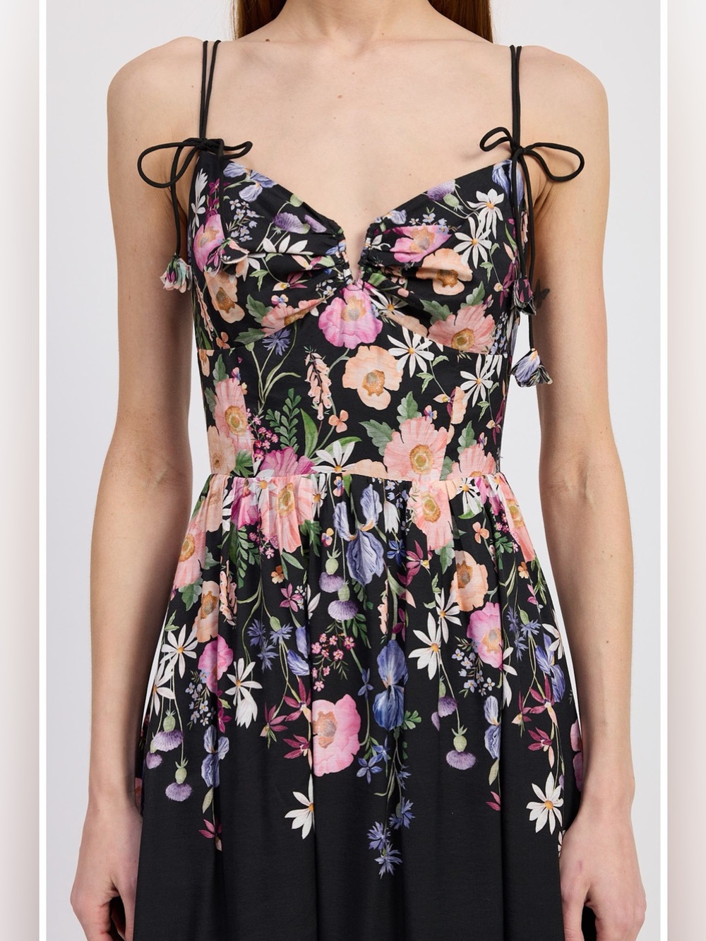 En Saison Black Midi Dress with Pink, Purple & Green Floral Bodice - Picture 3 of 6